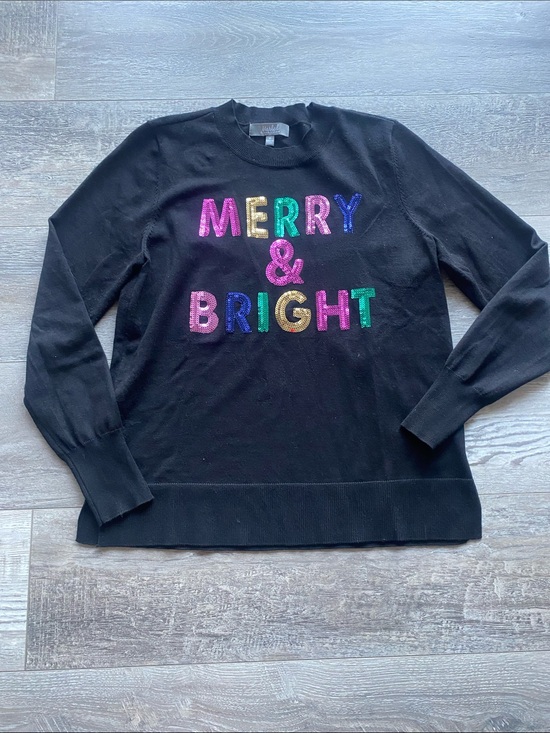 Sweaters - Marled Merry & Bright Sequin Sweater Womens Sz Medium Black Bold Holiday